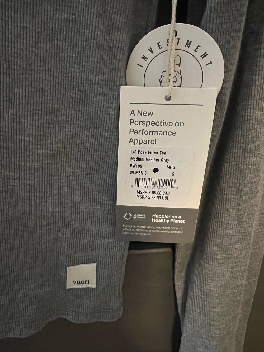 Vuori Heather Gray Long Sleeve Crew Top - Picture 2 of 2